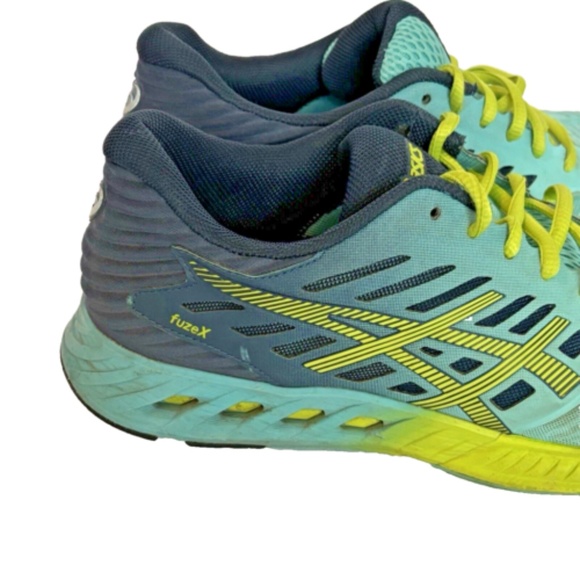 Asics FuzeGel T689N Blue Green Lime Running Shoes Lace Up FuzeX Women's 8.5US - Picture 5 of 13
